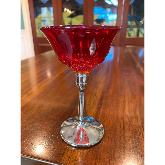 Vintage Cambridge Tally Ho Ruby Red And Chrome Liquor Glasses. 1930s - Picture 13 of 15